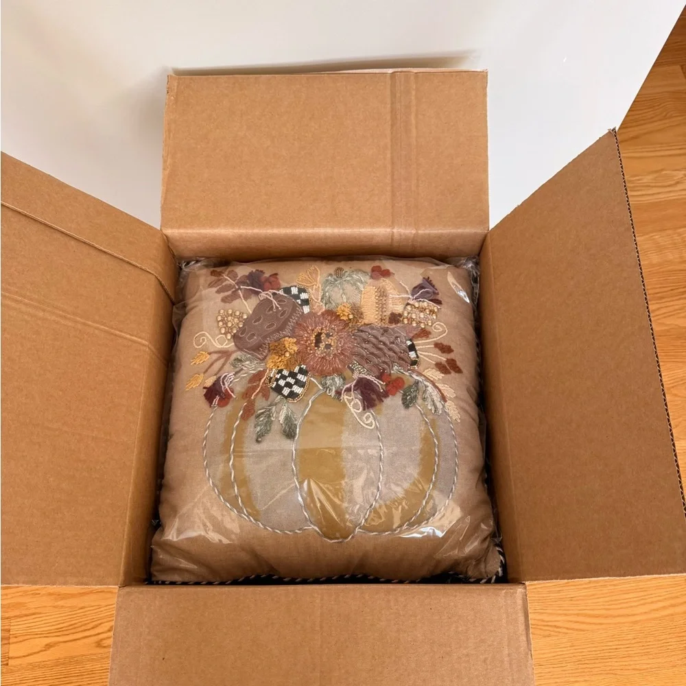 MacKenzie-Childs Autumn Frost Beaded Pumpkin Throw Pillow-NWT